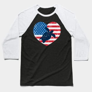 American Flag Heart Love Turtle Usa Patriotic 4Th Of July Baseball T-Shirt